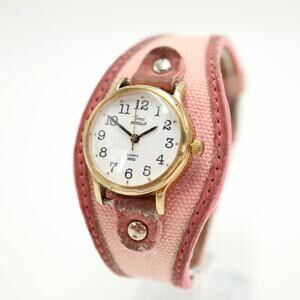 Timex Indiglo Womens Watch 24mm Pink Canvas Leather Strap w New Battery